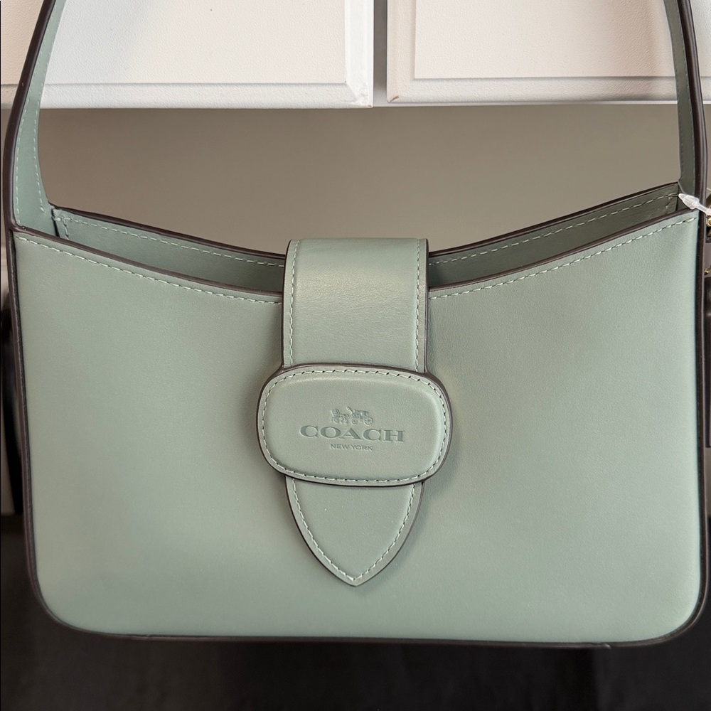 COACH New York Eliza Leather Shoulder Bag w/ Zipper Closure in Sage Green NWT